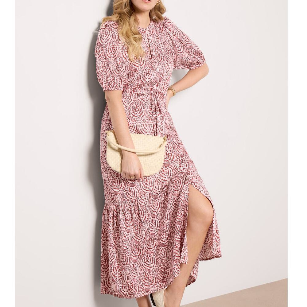 India Collection Emerson Fry Lucy Dress XS Currant Medallion Maxi Boho Red White